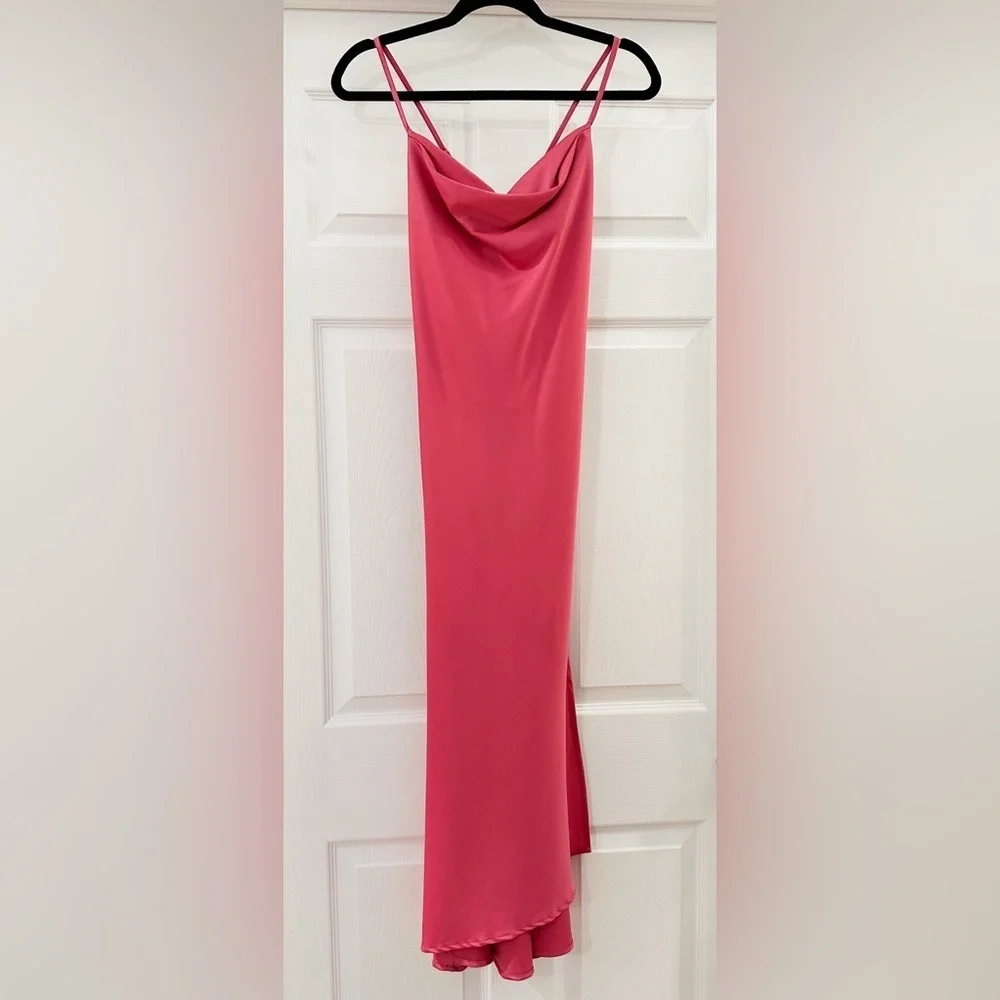 NWOT Glam Cowl neck Satin Maxi Slip Dress Pink sz Small - Picture 2 of 7